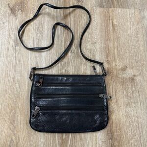 Rebecca Minkoff Black Metallic Leather Crossbody Handbag